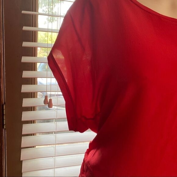 MAJE red 1 cold shoulder top blouse w ruching sz M - Picture 4 of 8